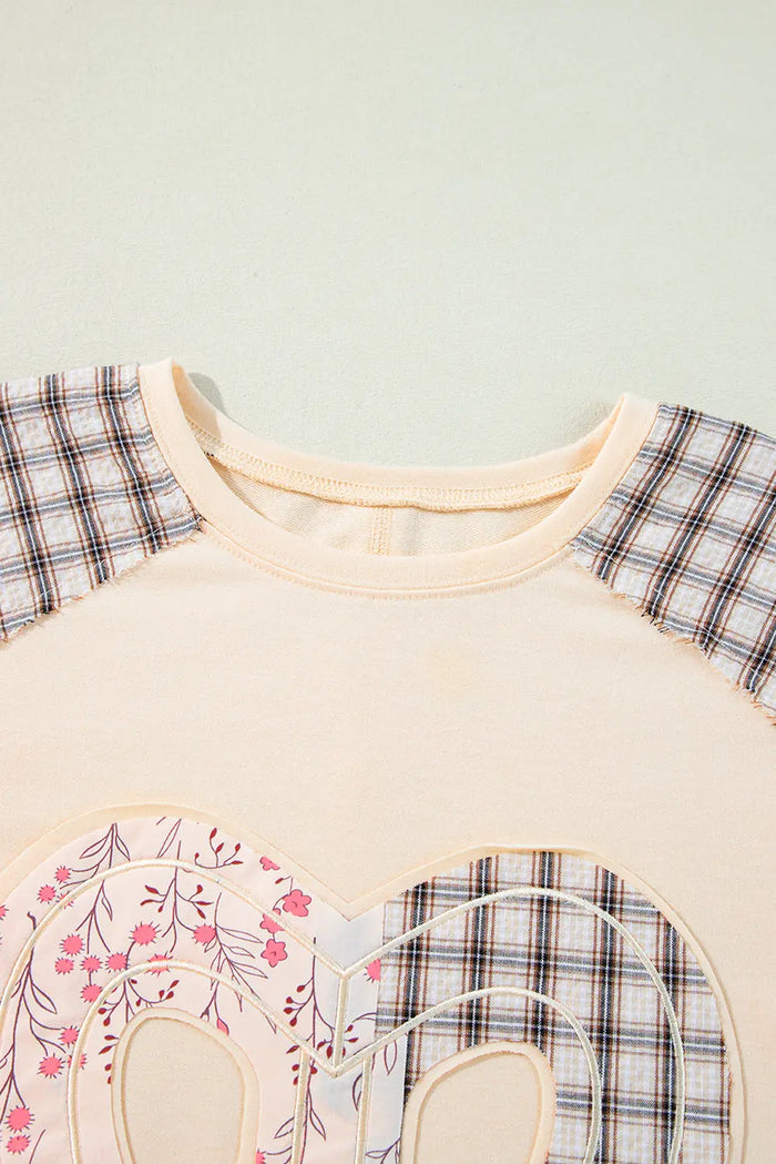 Clearly Aqua Plaid Floral Peace Heart Graphic Wide Long Sleeve Top - Tops/Long Tops