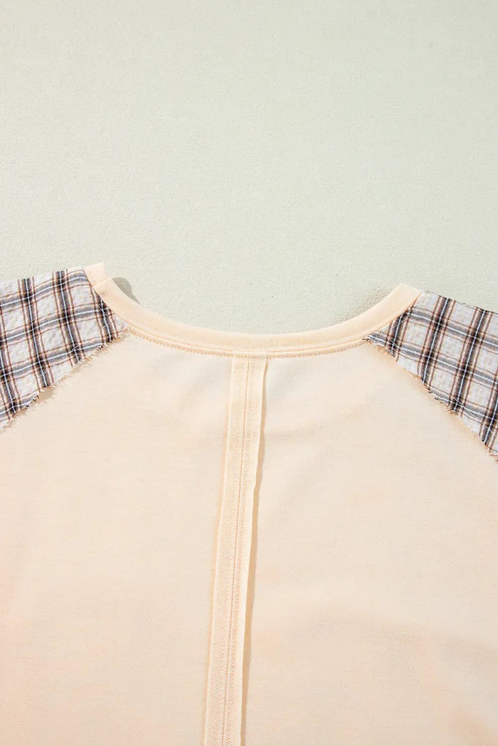 Clearly Aqua Plaid Floral Peace Heart Graphic Wide Long Sleeve Top - Tops/Long Tops