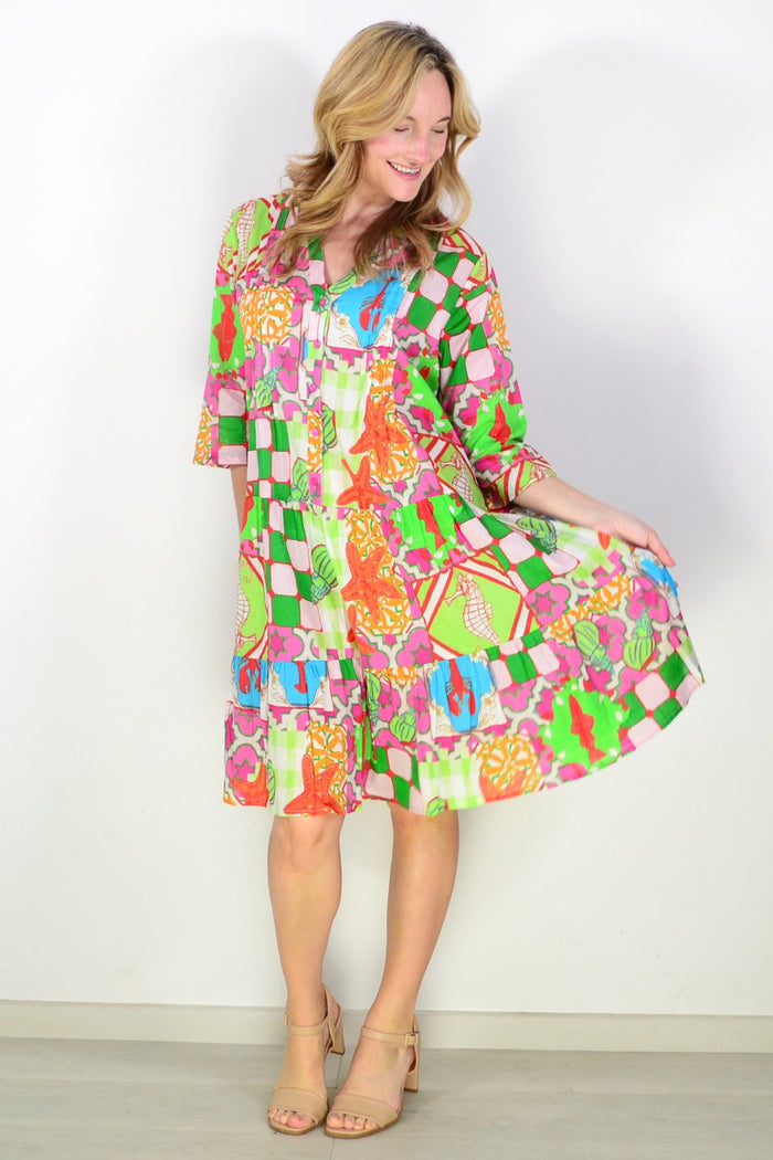 Light blue Coastal Vacation Beth Tunic Dress by One Summer featuring a relaxed fit and breezy fabric, perfect for summer outings.