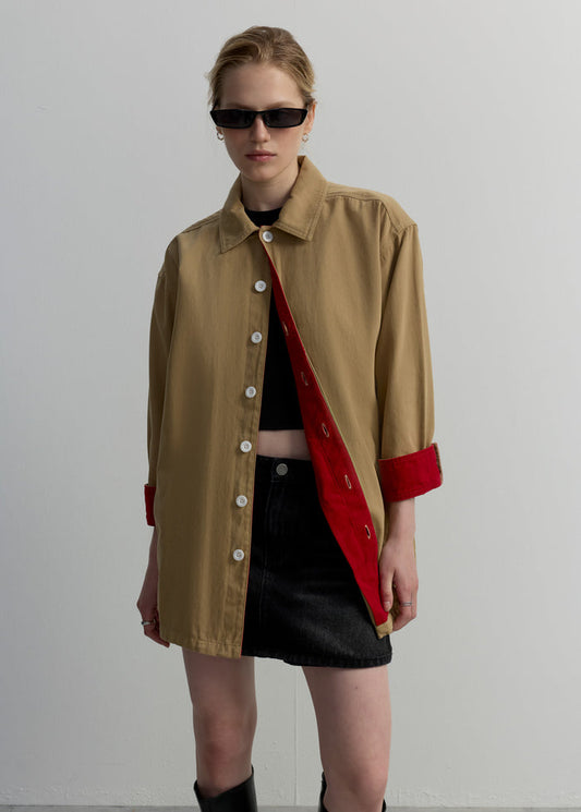 CONTRAST ROLLED-UP SLEEVE SHIRT