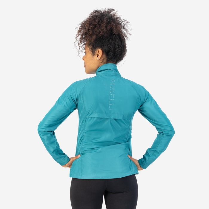 Rogelli Core hardloopjack dames blauw gedragen achterkant.