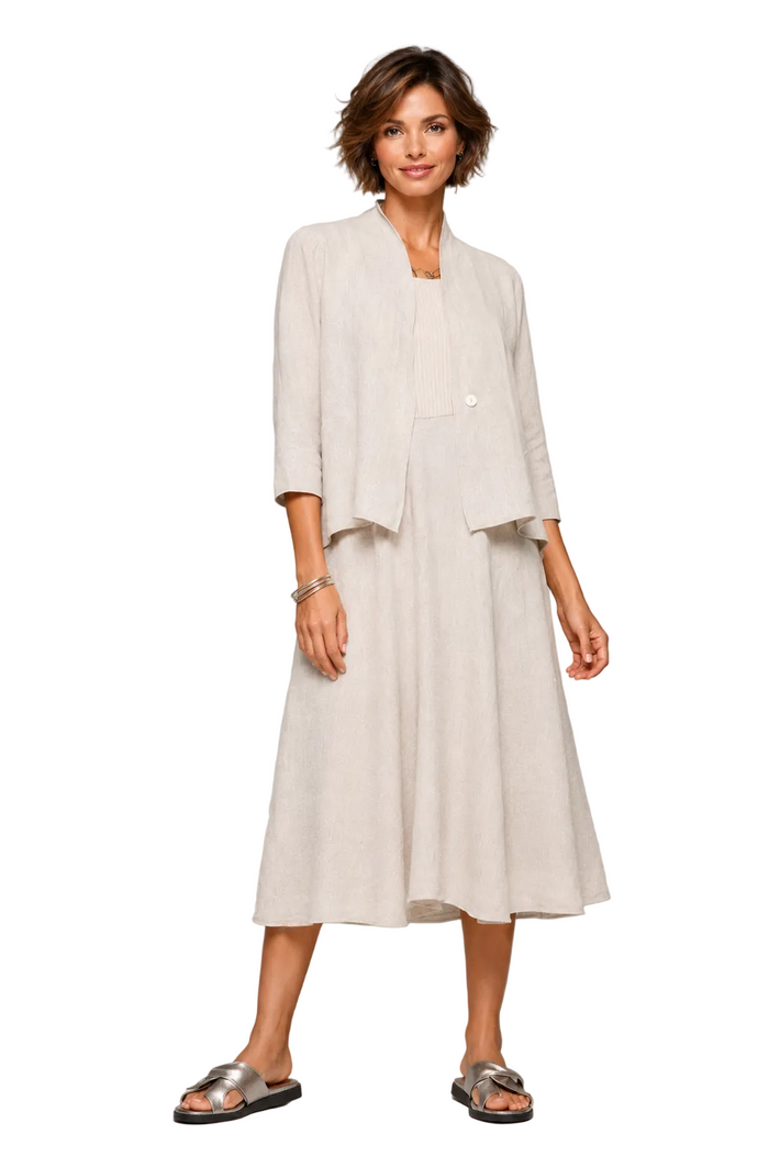 Cropped Linen Jacket in Oatmeal - 46803