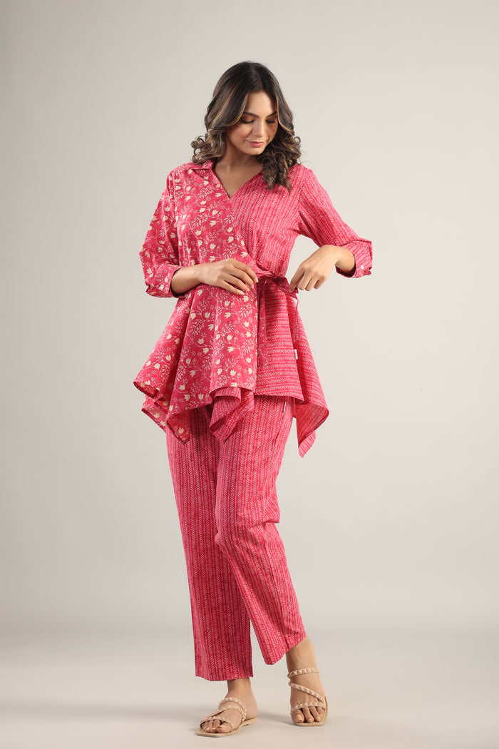 Dainty Florals with Arrows on Pink Cotton Co-ord Set