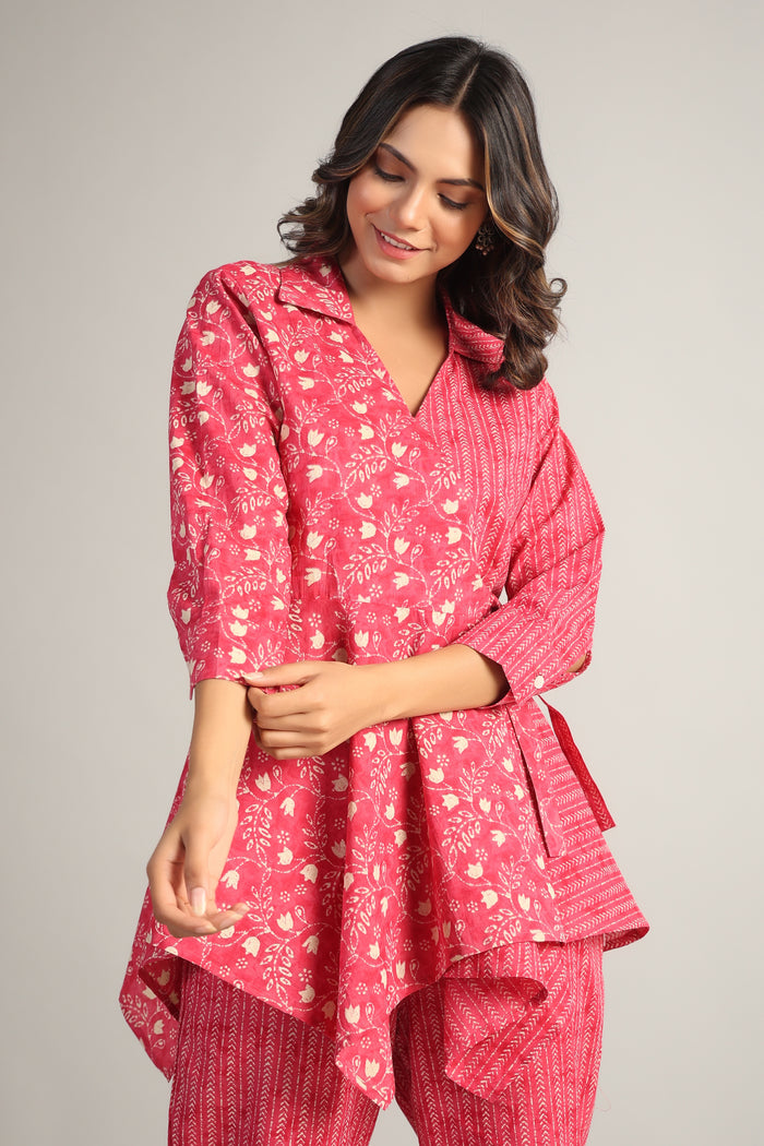 Dainty Florals with Arrows on Pink Cotton Co-ord Set