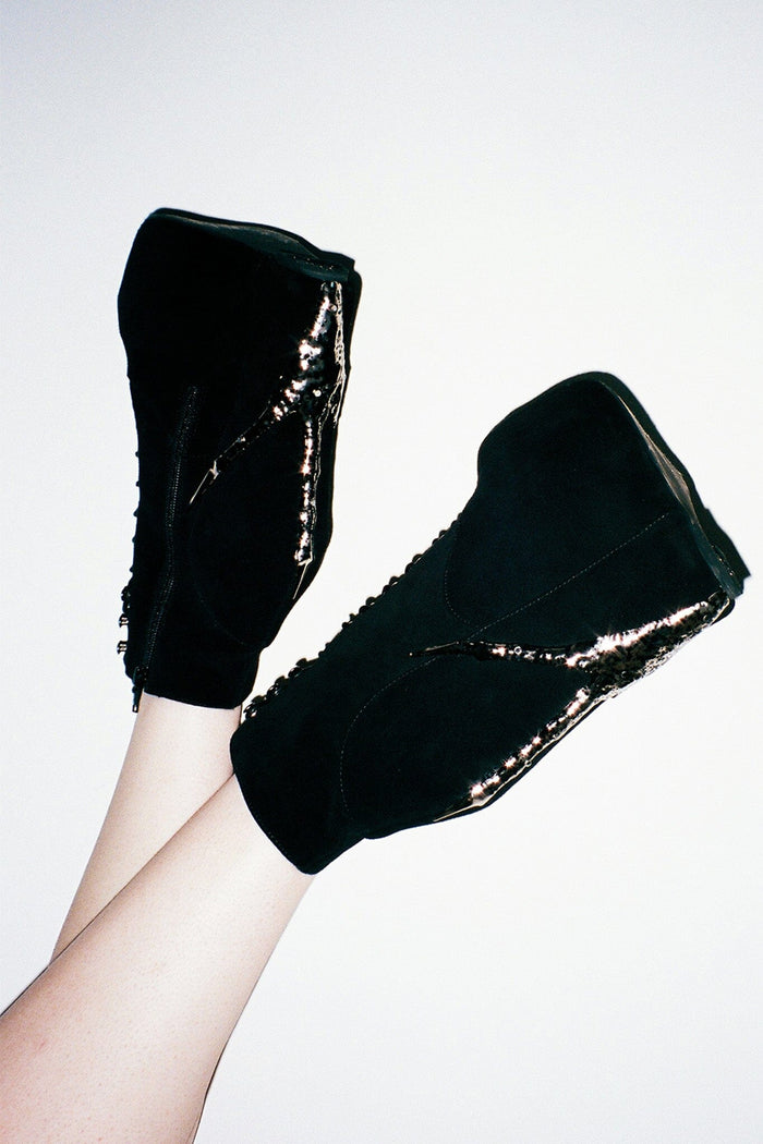 DAMSEL-CLW Jeffrey Campbell Platform Boots Black Suede Pewter