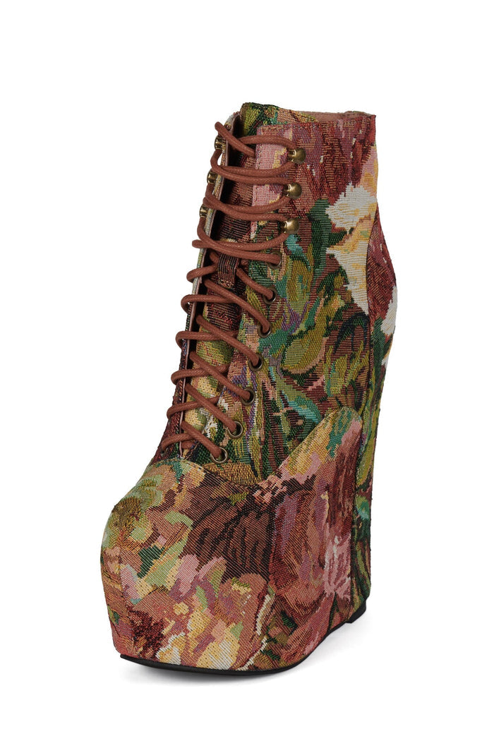 DAMSEL Jeffrey Campbell Platform Boot Beige Rust Tapestry _hover