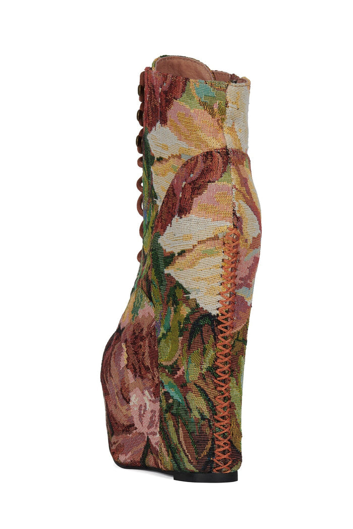 DAMSEL Jeffrey Campbell Platform Boot Beige Rust Tapestry