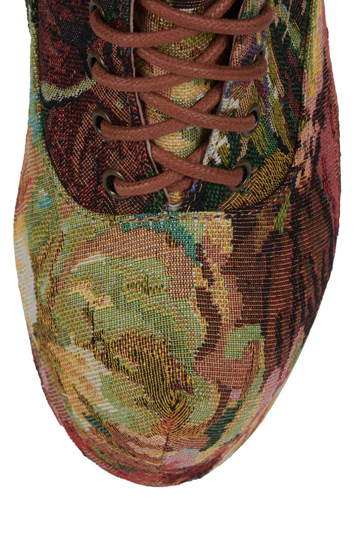 DAMSEL Jeffrey Campbell Platform Boot Beige Rust Tapestry
