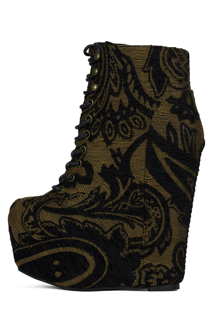 DAMSEL Jeffrey Campbell Platform Boot Black Brown Tapestry