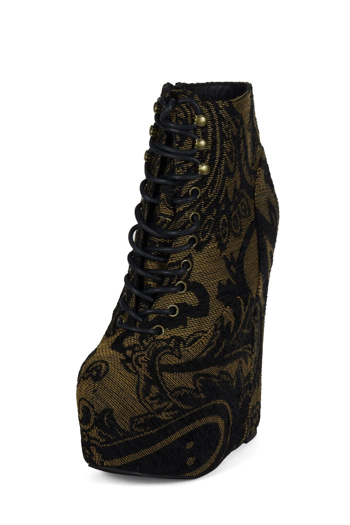 DAMSEL Jeffrey Campbell Platform Boot Black Brown Tapestry _hover