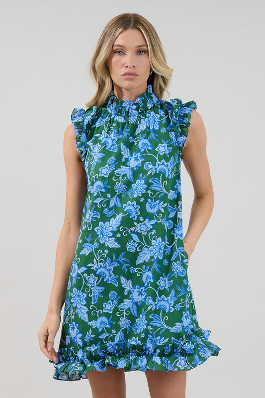 Damson Ruffle Shift Dress Cornflower