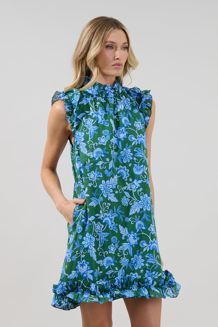 Damson Ruffle Shift Dress Cornflower