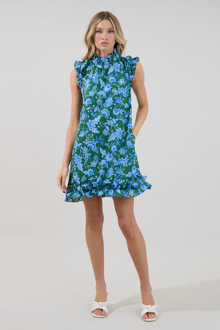 Damson Ruffle Shift Dress Cornflower
