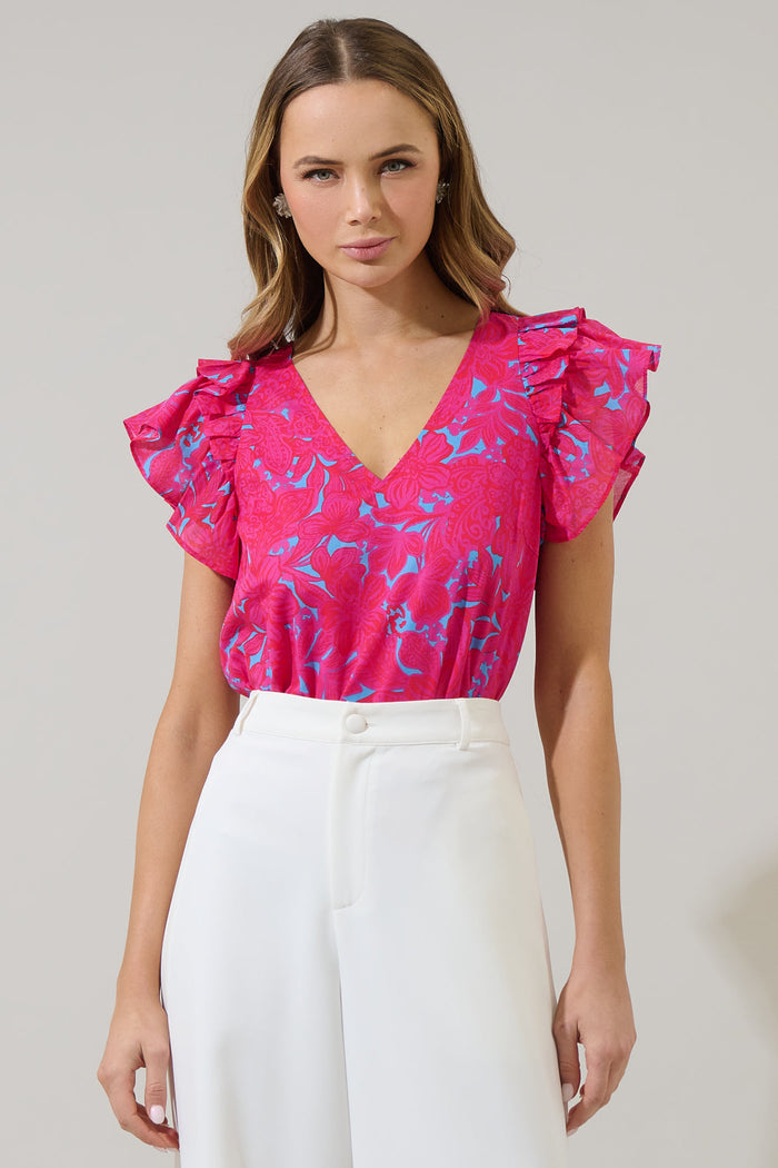Delina Floral Tiffy Ruffle Top