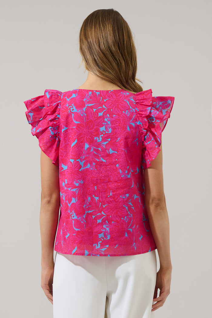 Delina Floral Tiffy Ruffle Top