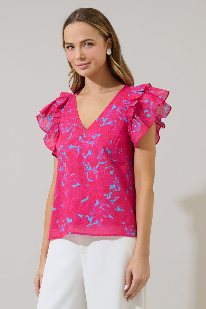 Delina Floral Tiffy Ruffle Top