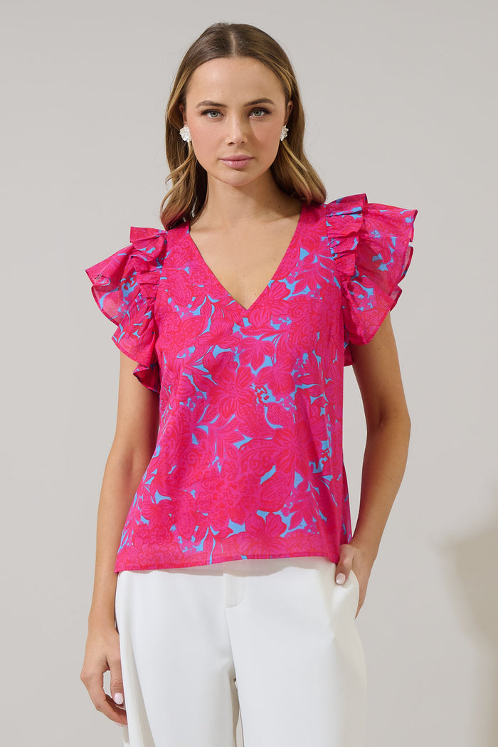 Delina Floral Tiffy Ruffle Top