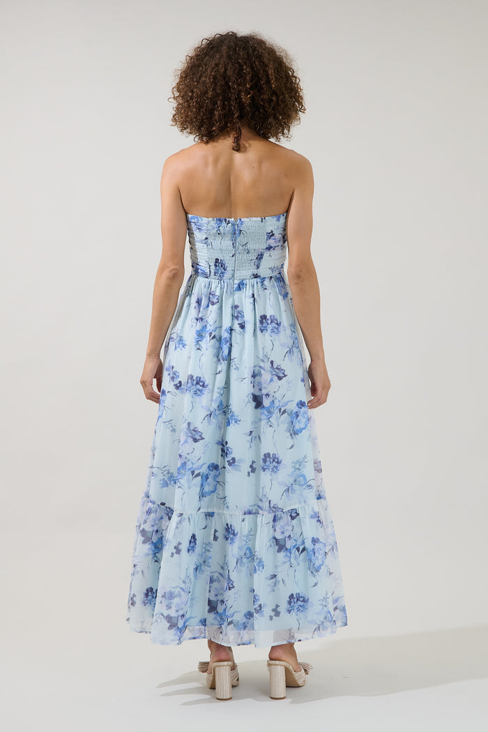 Delphinium Strapless Ruched Maxi Dress