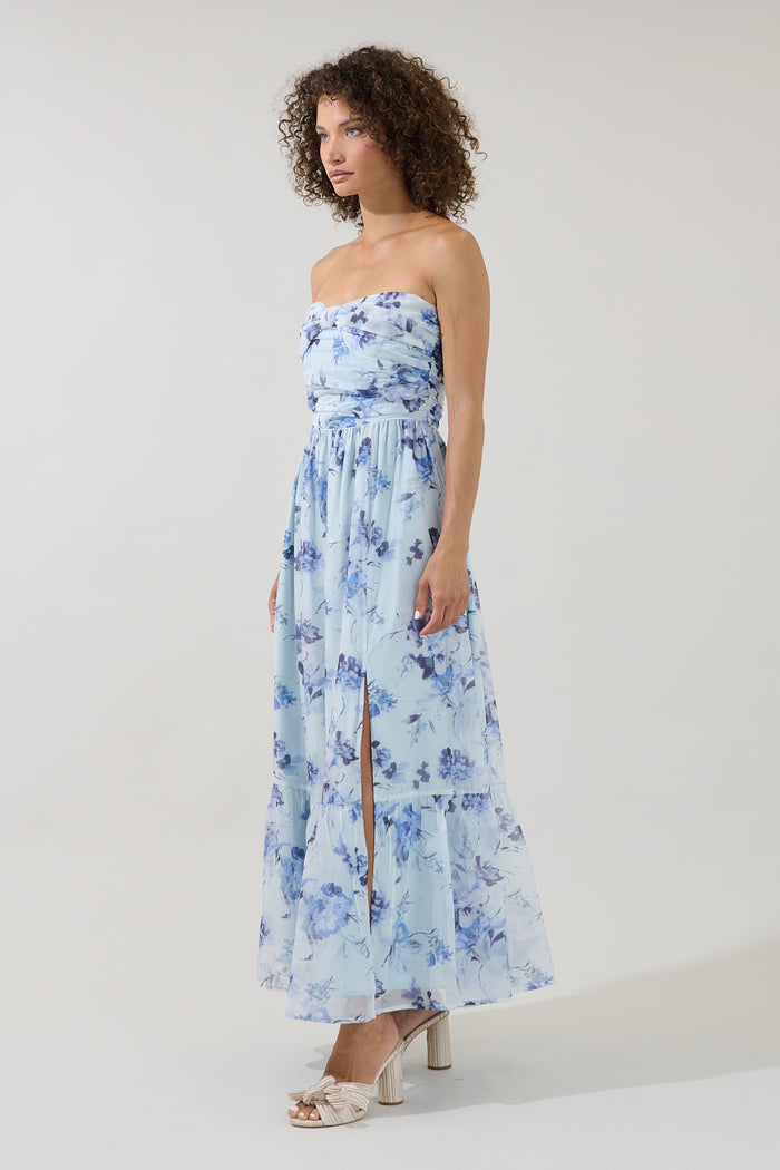 Delphinium Strapless Ruched Maxi Dress