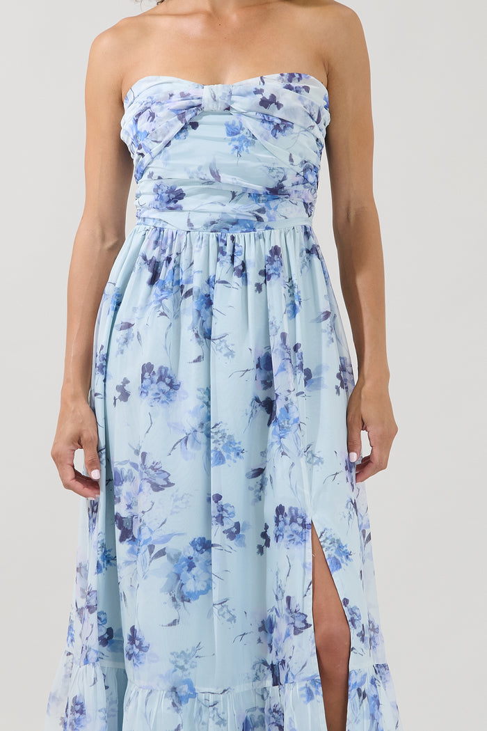 Delphinium Strapless Ruched Maxi Dress