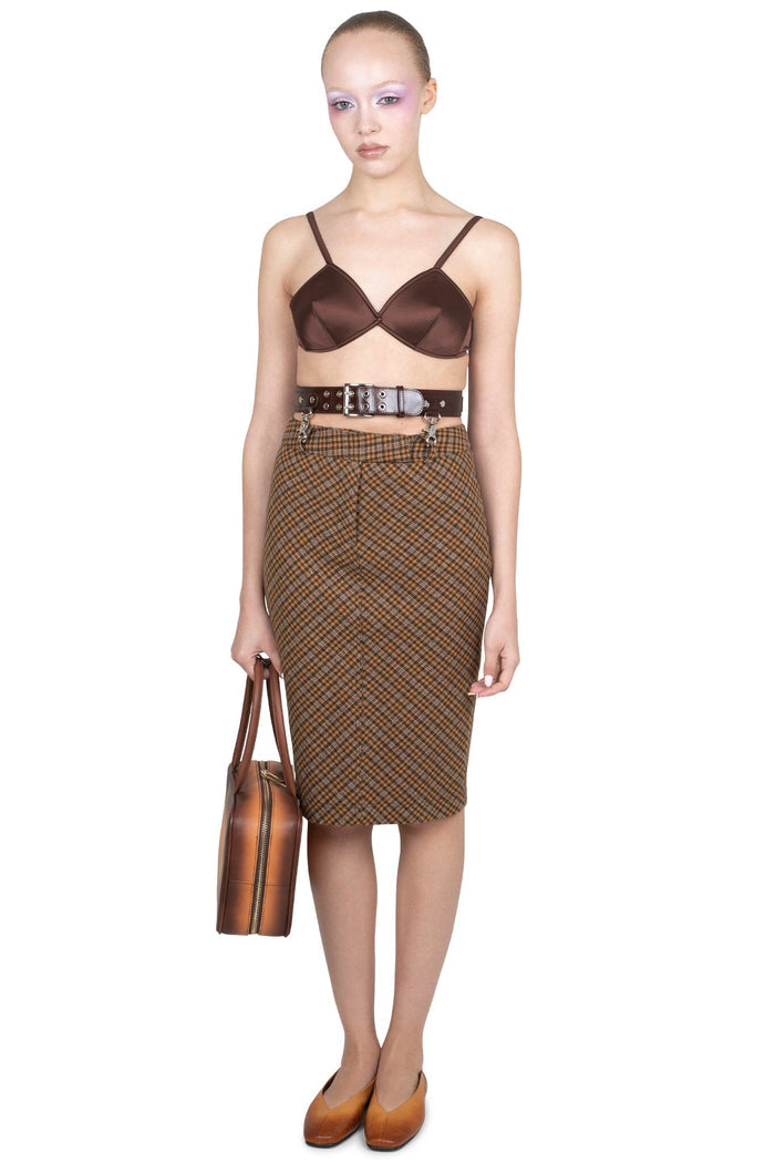 DELPHY SKIRT Jeffrey Campbell Midi Skirt Brown Plaid Tweed