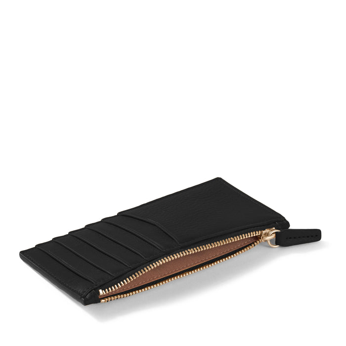 Devon Slim Zip Card Case Black Pebble