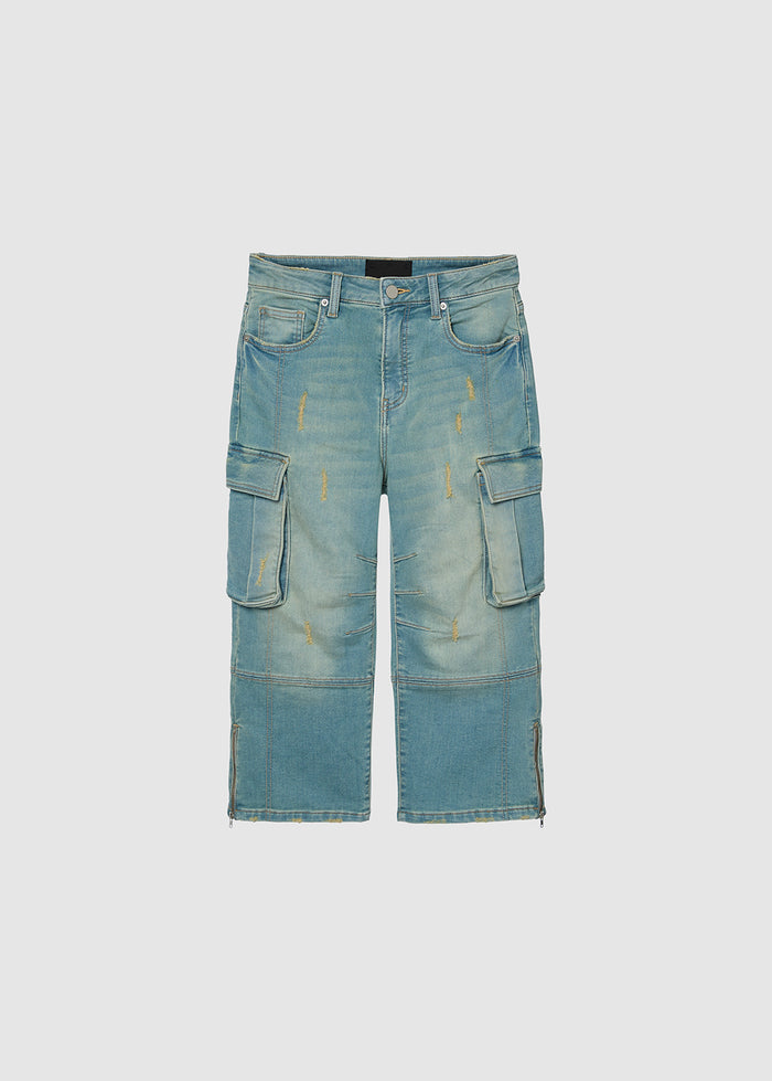 DISTRESSED CARGO CAPRI PANTS