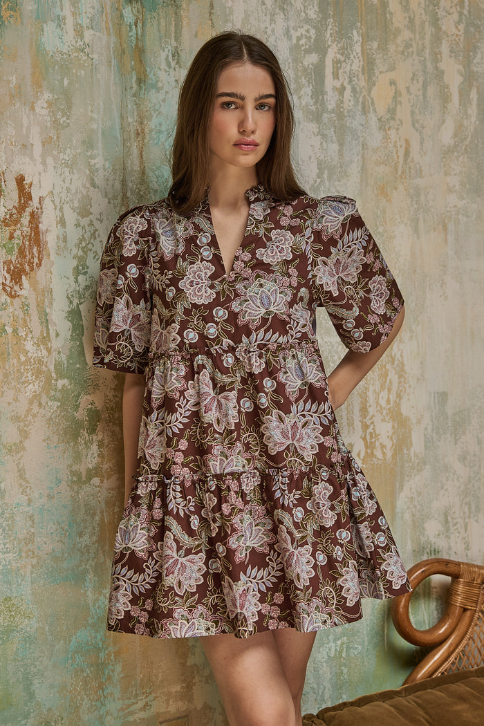 Dixie Split Neck Shift Dress Rustic
