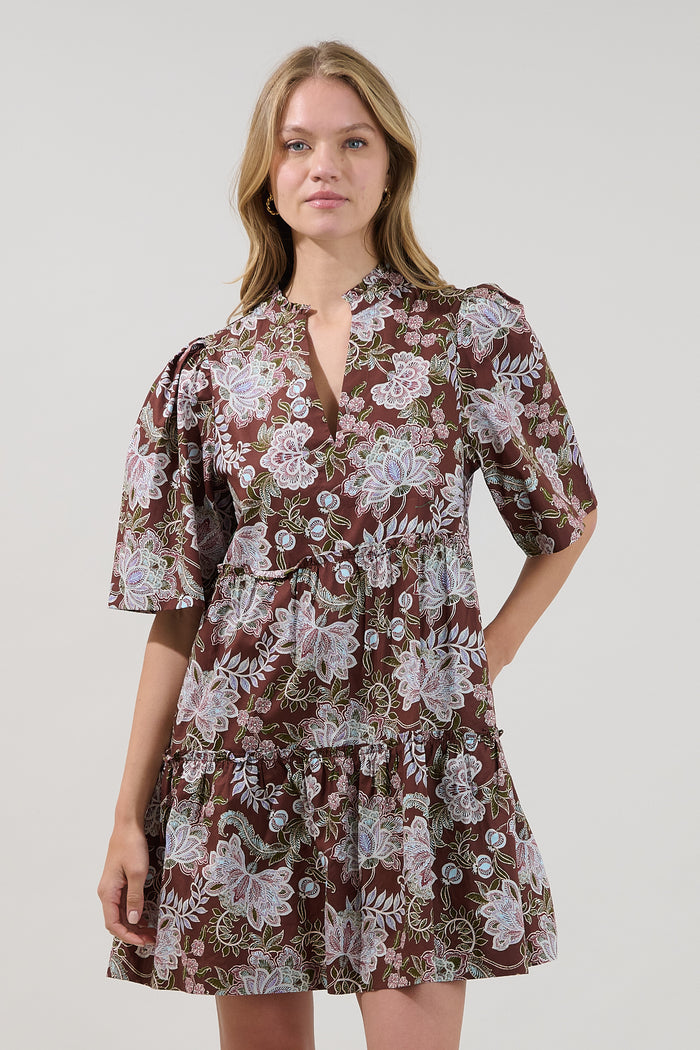 Dixie Split Neck Shift Dress Rustic