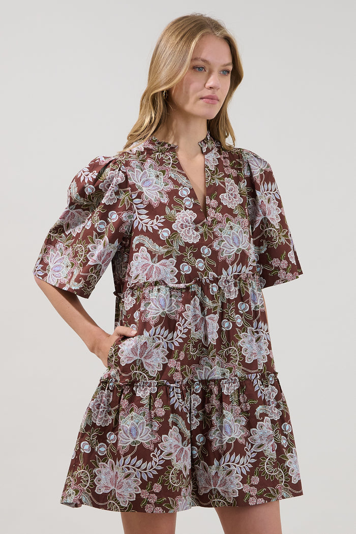 Dixie Split Neck Shift Dress Rustic