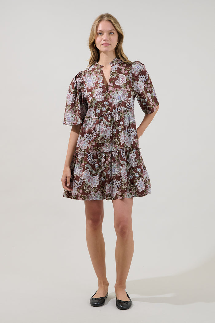 Dixie Split Neck Shift Dress Rustic