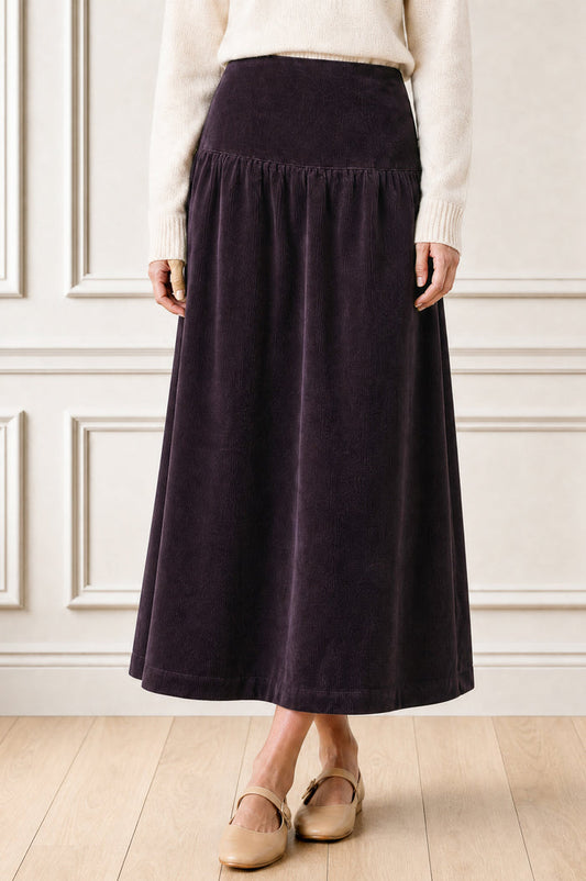 Dropped Waist Baby Cord Skirt | Aubergine