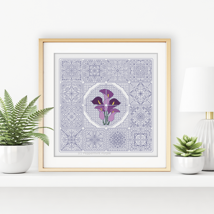 Dutch Tiles - Calla Lily Blackwork Pattern by Peppermint Purple