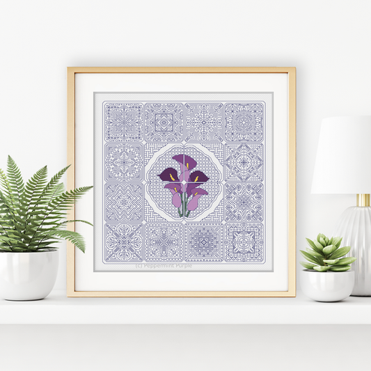 Dutch Tiles - Calla Lily Blackwork Pattern by Peppermint Purple