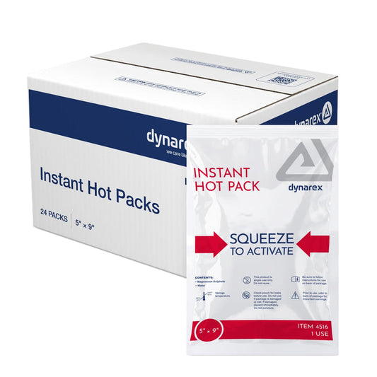 Dynarex Instant Hot Packs - Disposable Hot Compress for Muscles and Pain Relief - Lightweight and Conforms to Body Contours - Quick Activation - 5" x 9" - 24 Count