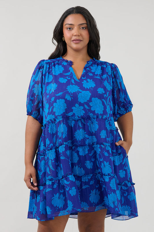 Elenia Tiered Shift Mini Dress Midnight Curve