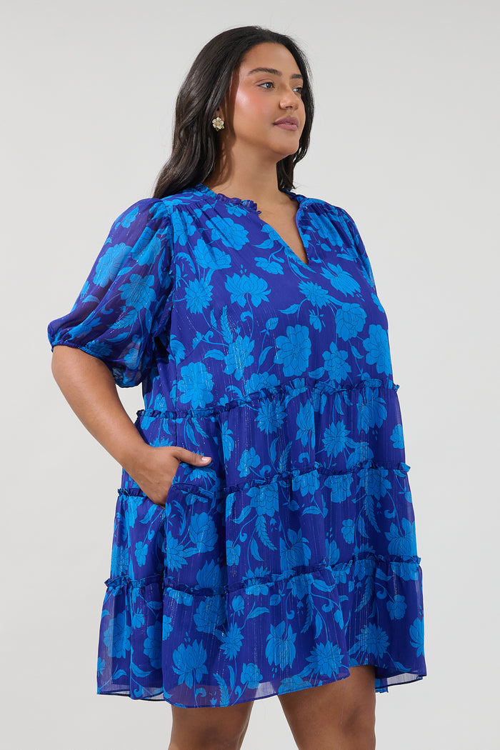 Elenia Tiered Shift Mini Dress Midnight Curve