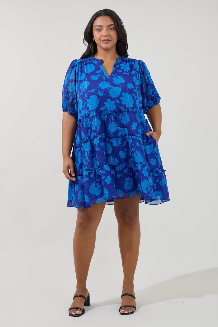 Elenia Tiered Shift Mini Dress Midnight Curve