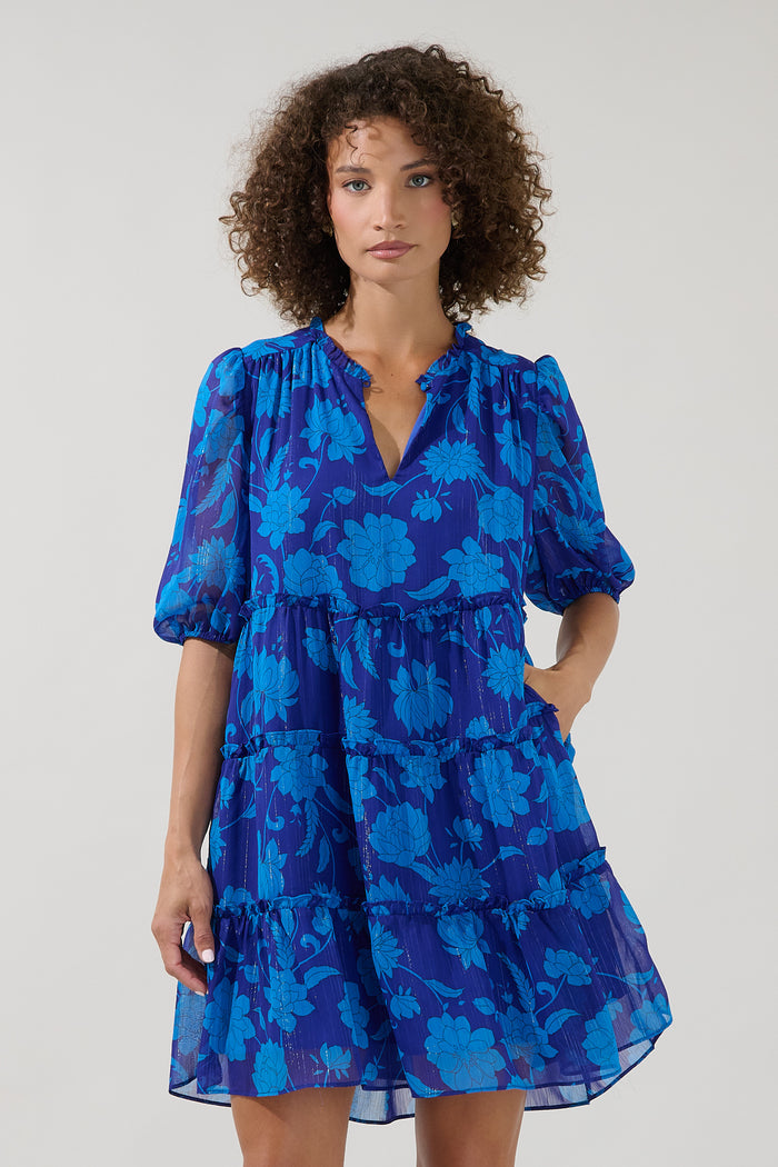 Elenia Tiered Shift Mini Dress Midnight