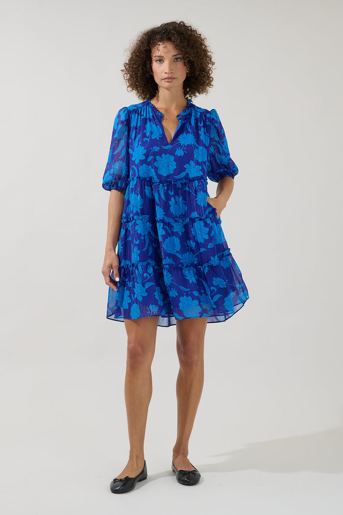 Elenia Tiered Shift Mini Dress Midnight