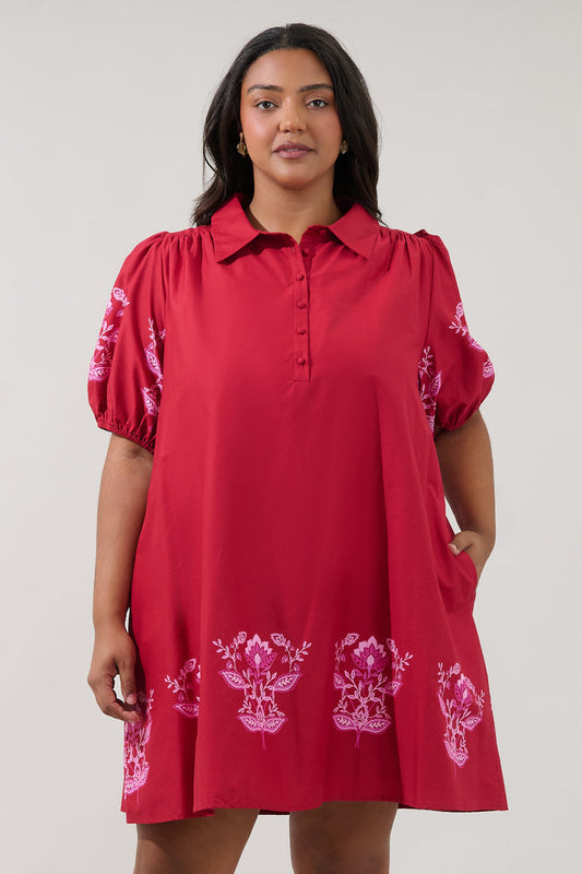 Elissa Button Down Mini Dress Rosewood Curve
