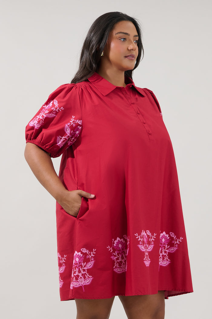 Elissa Button Down Mini Dress Rosewood Curve