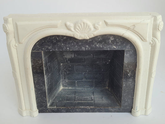 Faux Marble Fireplace with Black Brick Interior - As Is Condition