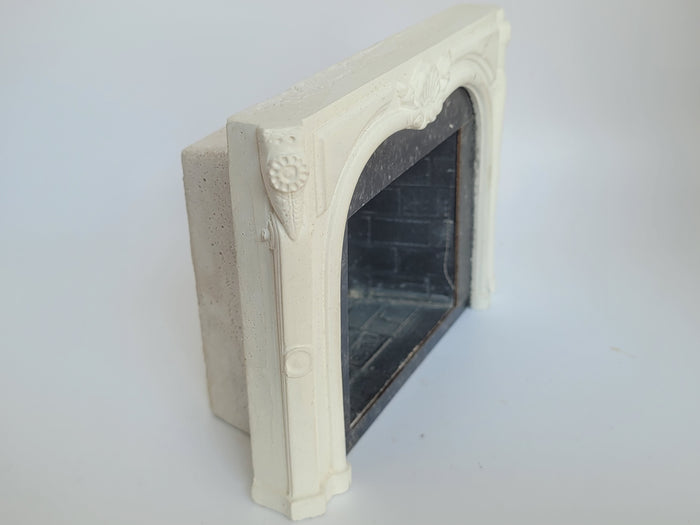 Faux Marble Fireplace with Black Brick Interior - As Is Condition