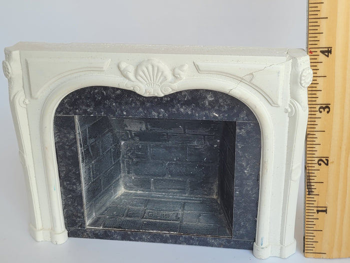 Faux Marble Fireplace with Black Brick Interior - As Is Condition