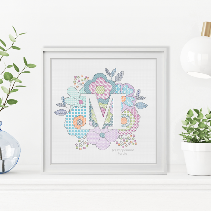 Floral Letters Blackwork Pattern by Peppermint Purple