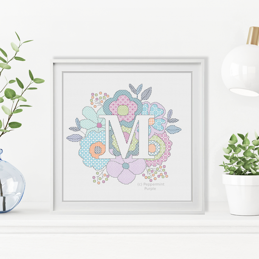 Floral Letters Blackwork Pattern by Peppermint Purple