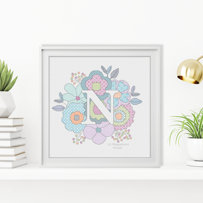 Floral Letters Blackwork Pattern by Peppermint Purple