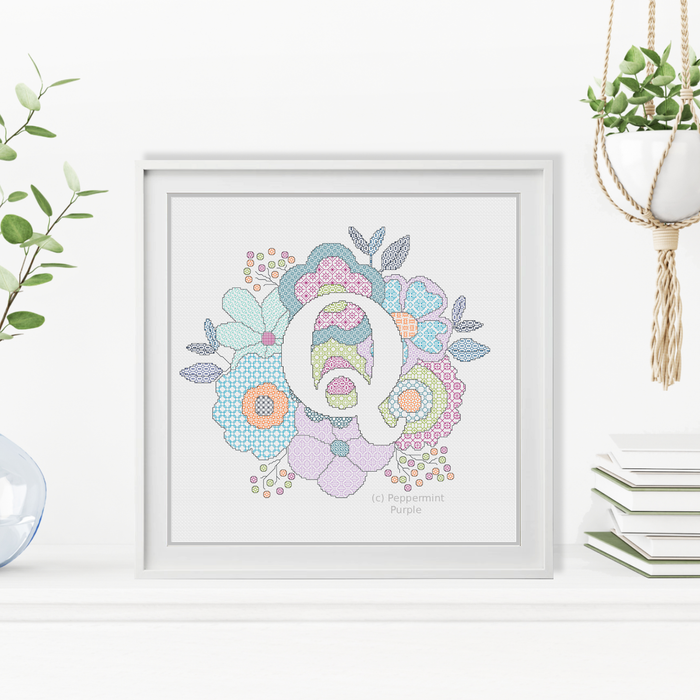 Floral Letters Blackwork Pattern by Peppermint Purple