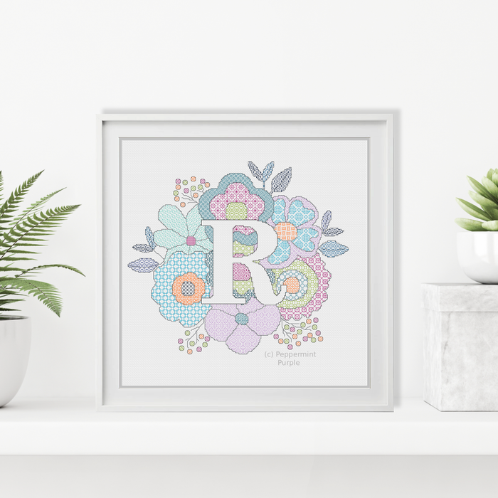 Floral Letters Blackwork Pattern by Peppermint Purple